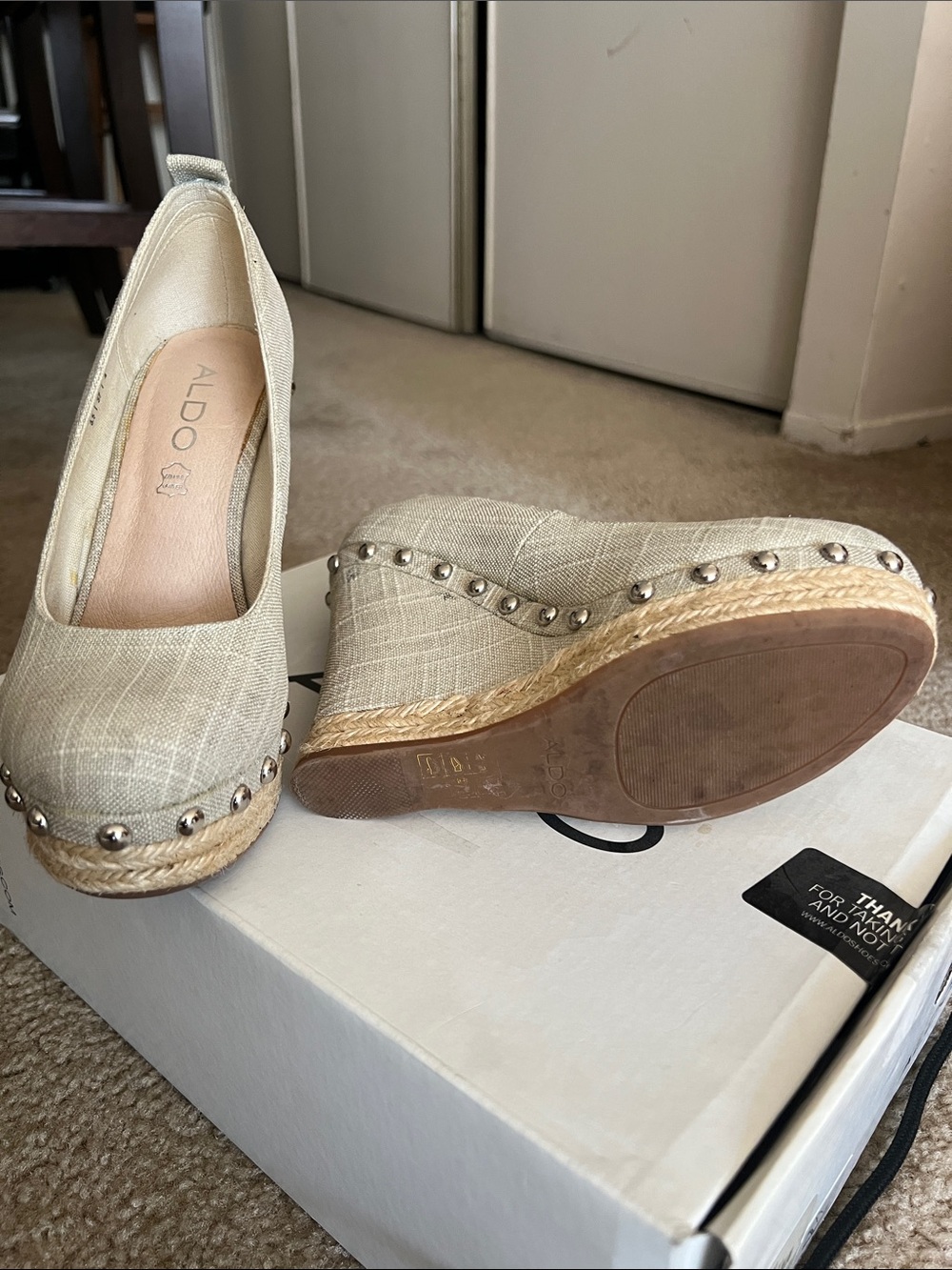Wedge Espadrille Pumps in Natural Beige with Stud Detail - Women - Picture 3 of 4